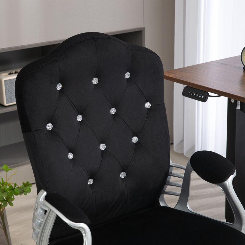 Vinsetto Home Office Chair, Velvet Computer Chair, Button Tufted Desk Chair with Swivel Wheels, Adjustable Height, and Tilt Function, Black