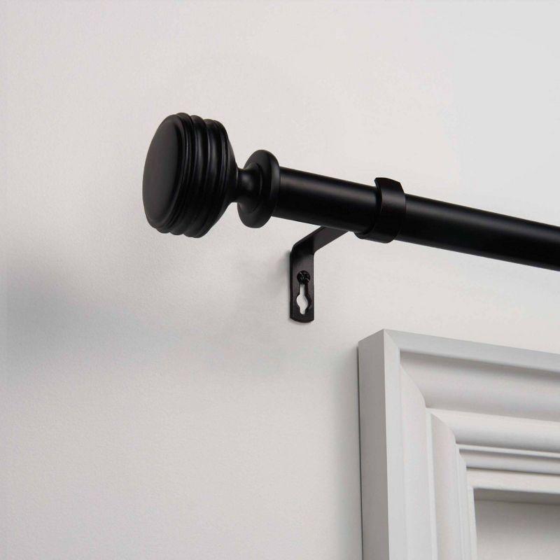Exclusive Home 66"-120" Duke Curtain Rod - Matte Black: Iron, Single Rod, 25 lb Capacity, Rounded Cap Finial