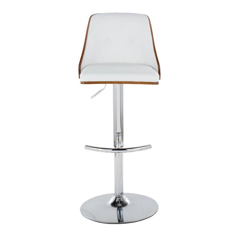 LumiSource Set of 2 Gianna Adjustable Barstools Chrome/Walnut/White: Mid-Century Modern, Faux Leather Upholstery, Swivel Function