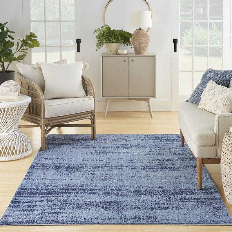 Nourison Essentials Abstract Low Pile Indoor Outdoor Area Rug 5' x 7' Denim