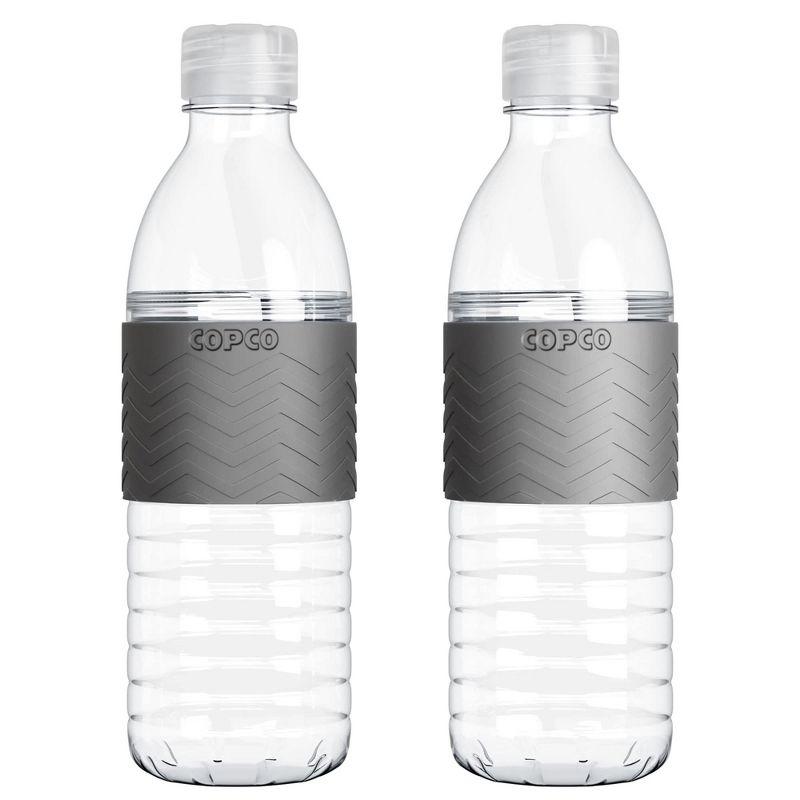 Copco Hydra 2-Pack Water Bottle 16.9 Ounce Non Slip Sleeve BPA Free Tritan Plastic Reusable - Chevron Gray