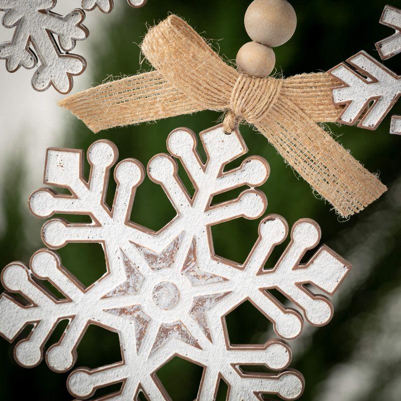 6.25"H Sullivans Wood Snowflake Ornament - Set of 3  White Christmas Ornaments