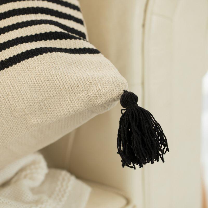 DEERLUX 16" Handwoven Cotton Throw Pillow Cover with Insert, Striped Lines with Filler, Black