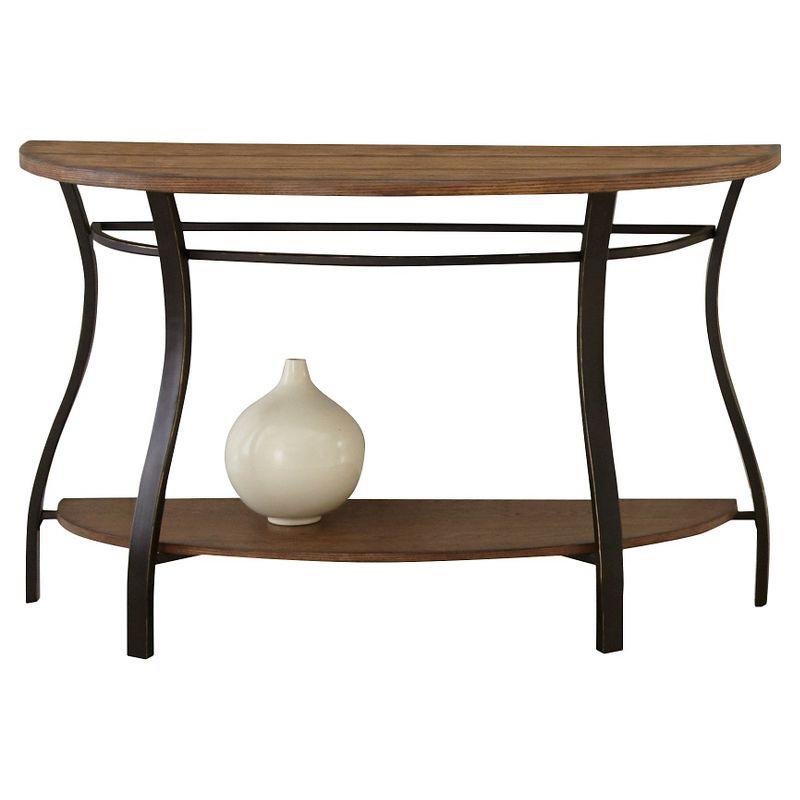 Industrial Brown Wood and Metal Demilune Sofa Table with Storage