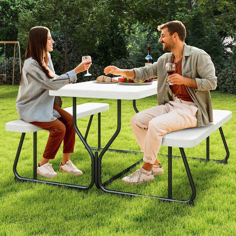 SKONYON Outdoor Picnic Table with Bench Set for BBQ, Camping, Patio, White