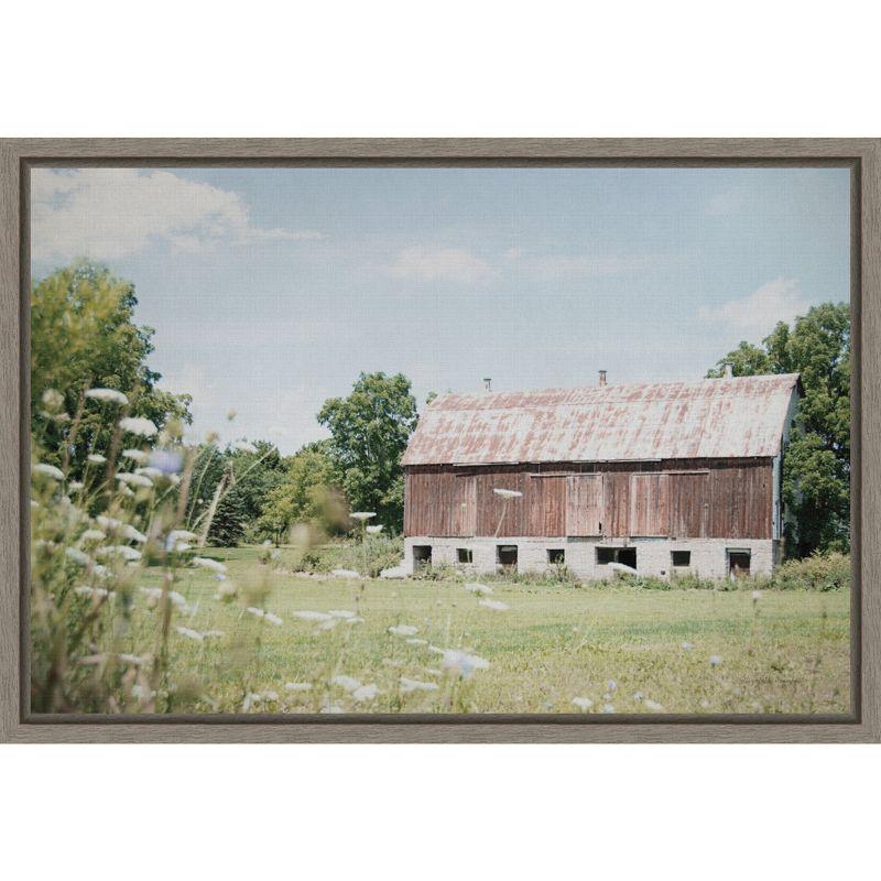 Sun Drenched Barn Framed Canvas Print in Rustic Wood