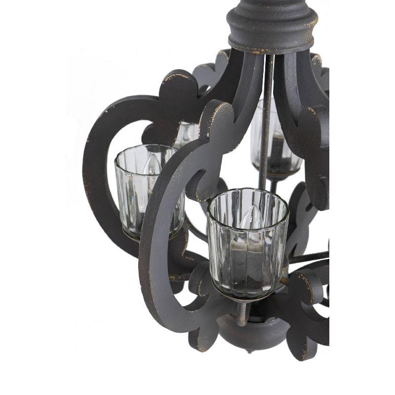 Elegant 6-Light Gray Wood Chandelier with Clear Glass Shades