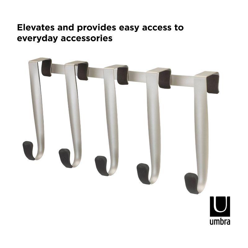 Sleek Nickel Finish Over-the-Door 5-Hook Rack with Protective Rubber