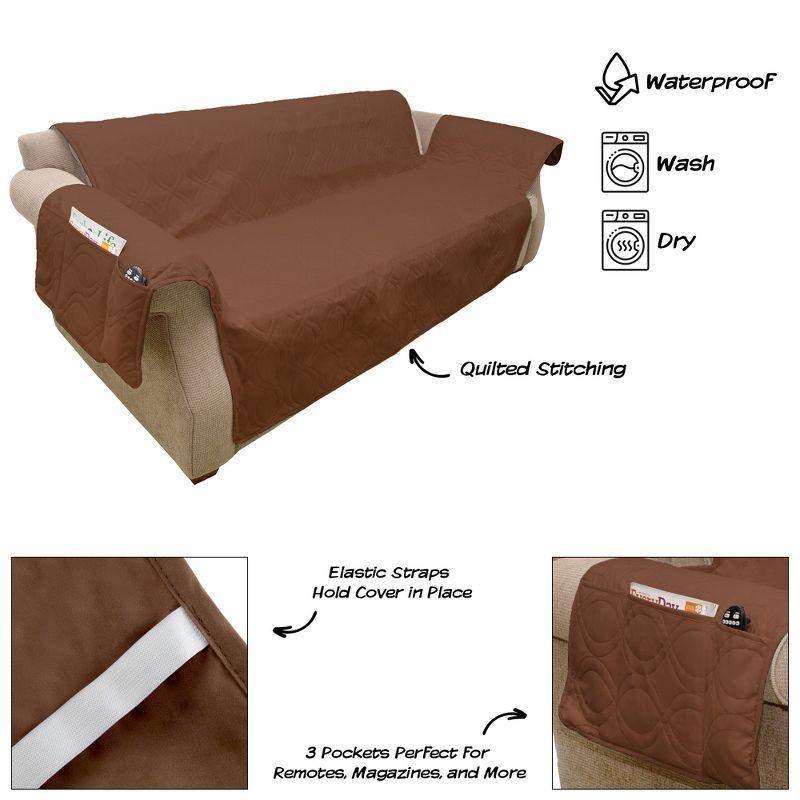 Couch Slipcover for Dogs and Cats - 100-Percent Waterproof and Washable - 3-Cushion Pet Sofa Furniture Cover with Non-Slip Straps by PETMAKER (Brown)