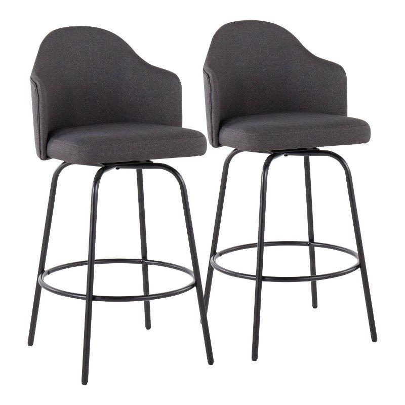 Set of 2 Ahoy Polyester/Metal Counter Height Barstools Black/Charcoal - LumiSource: Swivel Seat, Modern Design