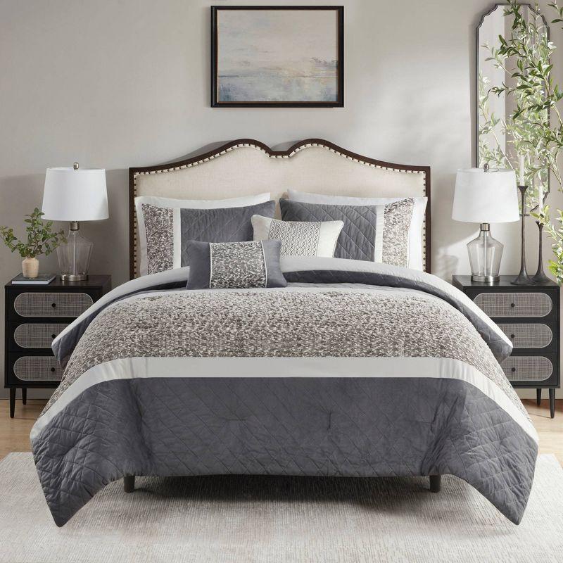 Gray Queen Jacquard Microfiber 7-Piece Comforter Set