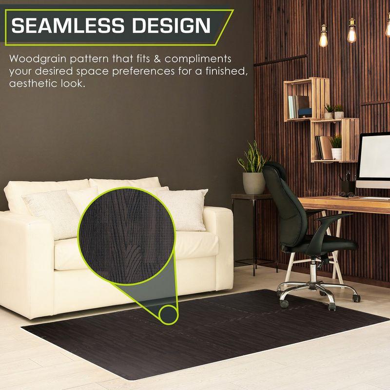 ProsourceFit Wood Grain Puzzle Mat 1/2-in, Carbon Black, 24 Sq Ft - 6 Tiles