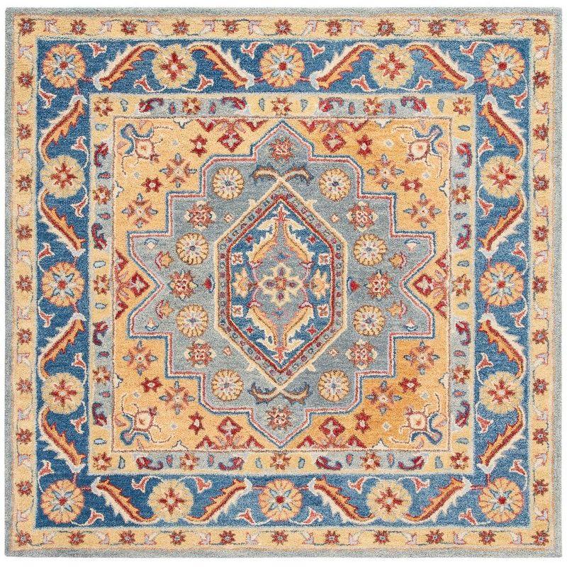 Antiquity AT504 Hand Tufted Area Rug - Blue/Gold - 6'x6' - Safavieh.