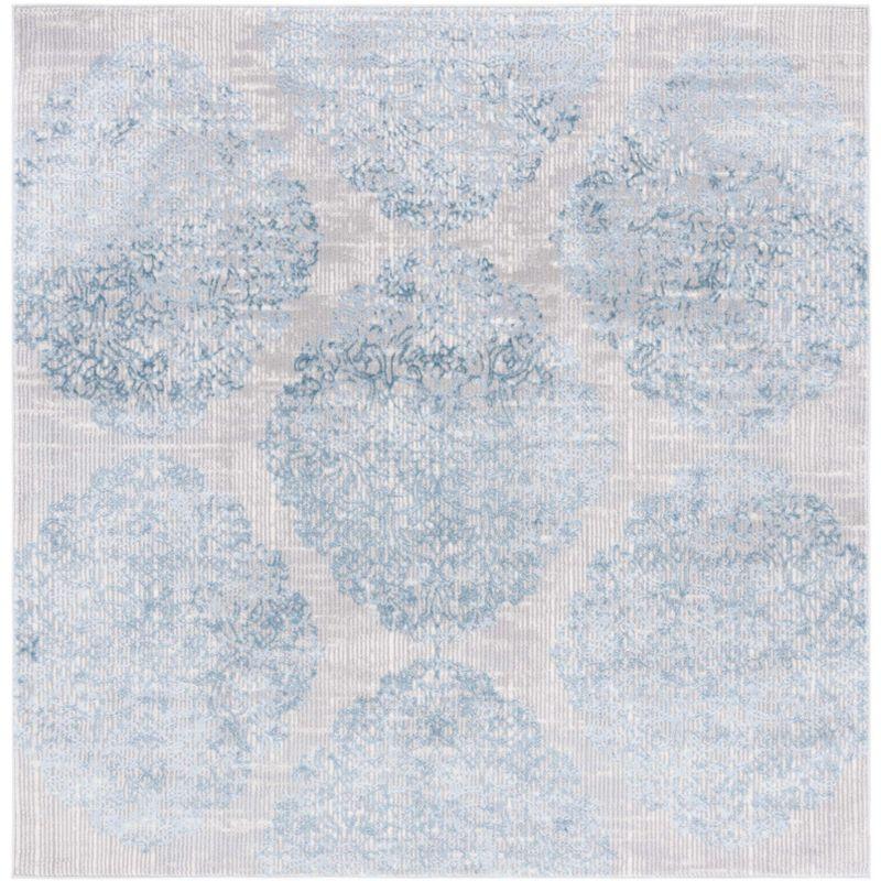 Gray and Blue Square Hand-knotted Synthetic Rug