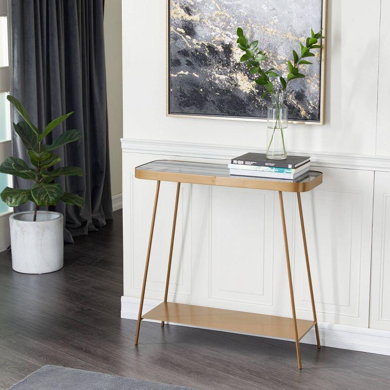 Modern Metal Console Table - Olivia & May: Gold Iron with Glass Top, Indoor Use, Fixed Shelf