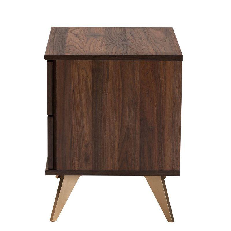 Graceland 2 Drawer Wooden Nightstand Walnut Brown/Gold - Baxton Studio