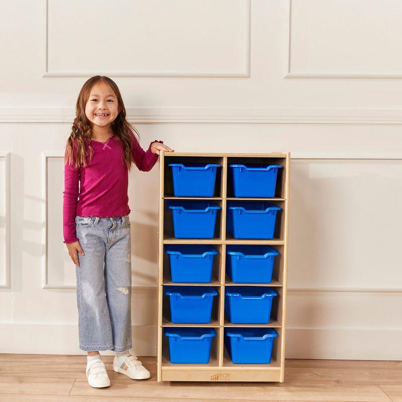 ECR4Kids 10 Cubby School Storage Cabinet - Rolling Cabinet with Tray Slots