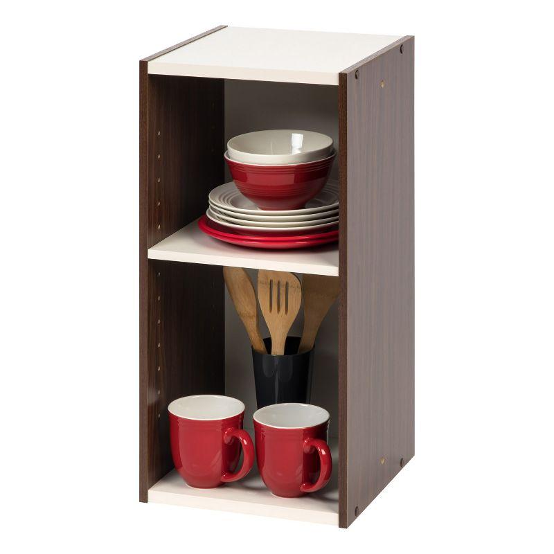 Walnut Brown Adjustable 2-Tier Bookshelf for Space Saving