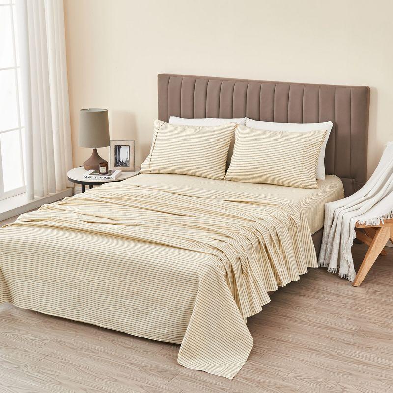 King Light Taupe Striped Microfiber Sheet Set