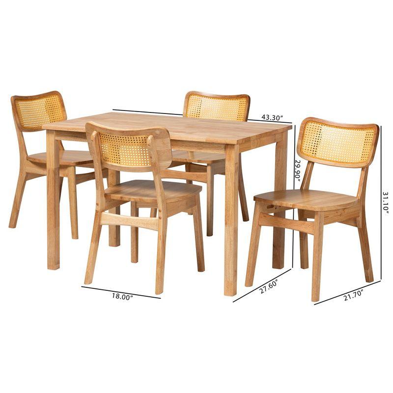 Baxton Studio Dulcet Mid-Century Modern Oak Brown Finished Wood and Rattan 5-Piece Dining Set