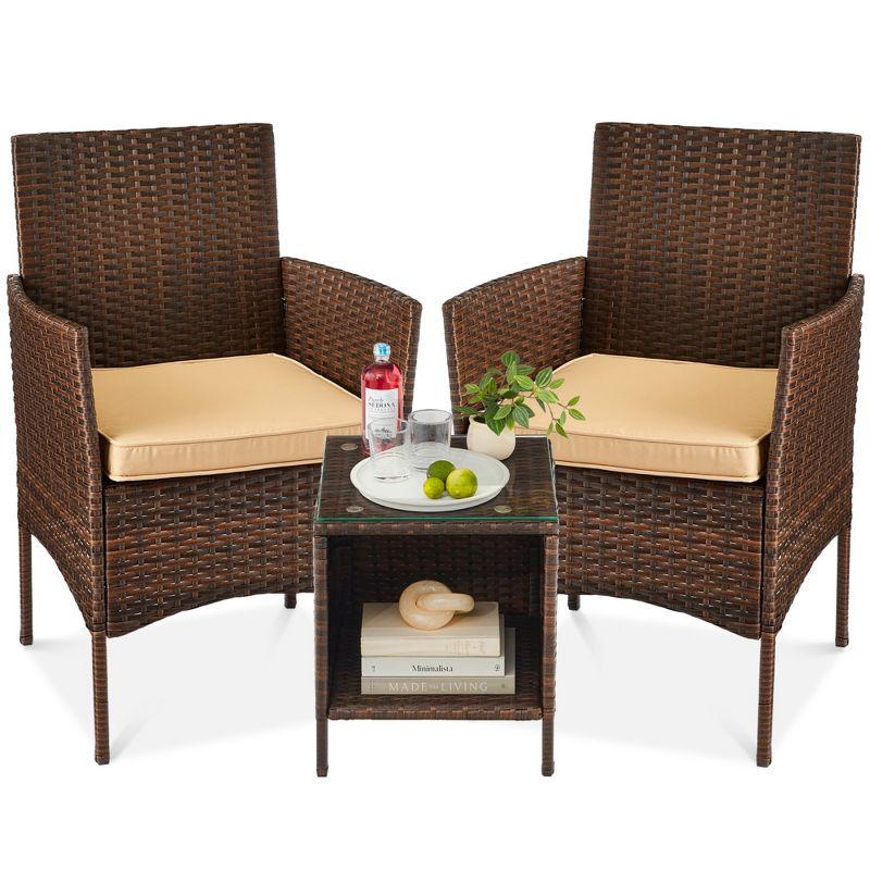 Brown and Tan Wicker 3-Piece Outdoor Patio Bistro Set