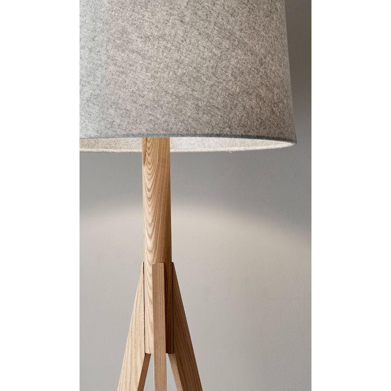 Eden Floor Lamp Natural - Adesso: Modern Wooden Tripod with 3-Way Switch, Polyester Shade