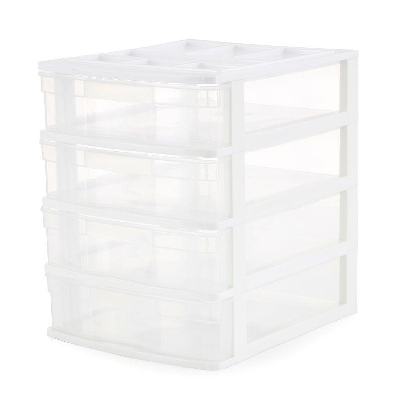 White and Clear 4-Drawer Desktop Storage Organizer