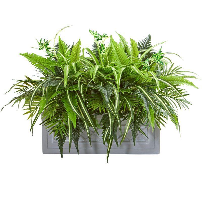 Nearly Natural Mixed Greens and Fern Artificial in Stone Planter
