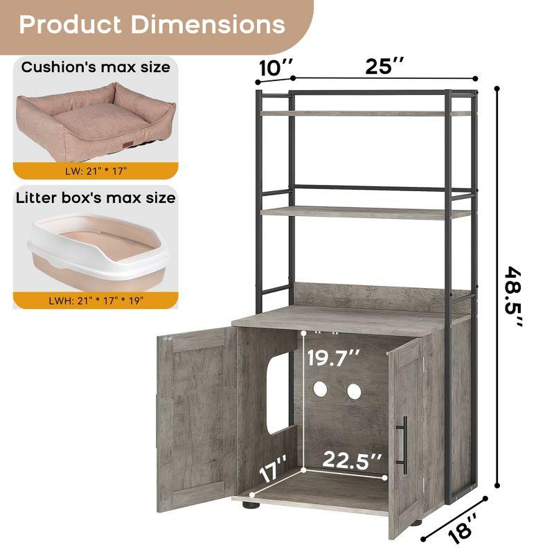 Garvee Cat Litter Box Enclosure with Shelf Storage, 2-in-1 Hidden Cat Washroom Furniture, Hidden Cat Box Enclosure with 3 Shelves and Door, Grey
