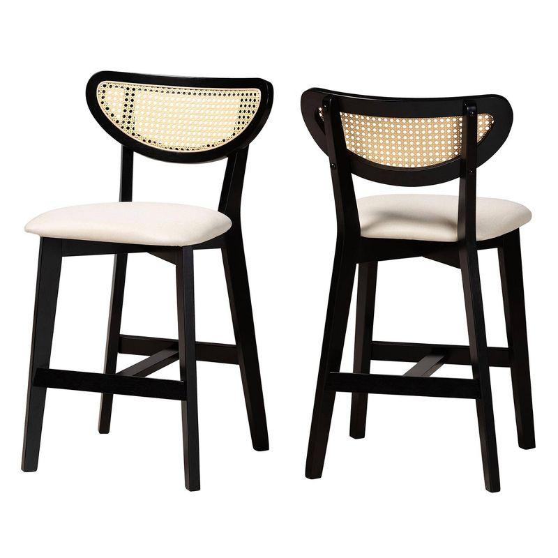 Baxton Studio 2pc Dannell Fabric and Wood Counter Height Barstools Cream/Black/Light Brown: Mid-Century, Woven Detail, Plush Foam