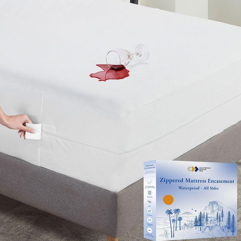 California Design Den Zippered Mattress Encasement Full - Waterproof Mattress Protector - Protects All Six-Sides - Full Size Mattress Cooling Cover