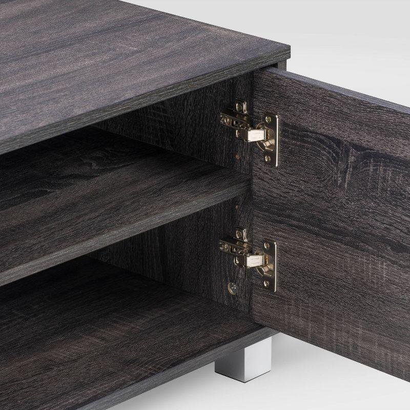 CorLiving Hollywood TV Stand for TVs up to 85" with Doors Wood Grain Dark Gray: Modern Media Console, Adjustable Shelves