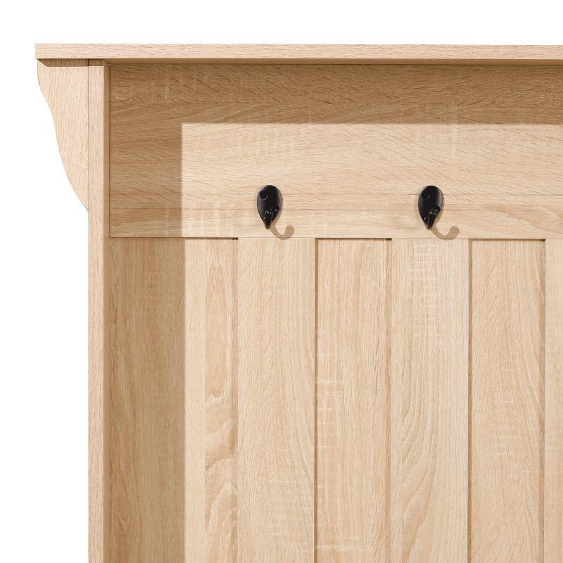 Merrick Lane Hallway Tree with Bench Seating, 3 Single Coat Hooks and Lower Storage with Adjustable Shelves in Weathered Wood