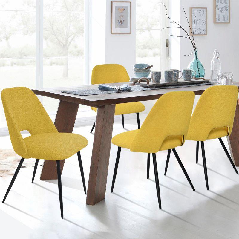 Yellow Upholstered Side Chair with Cutout Back and Black Legs