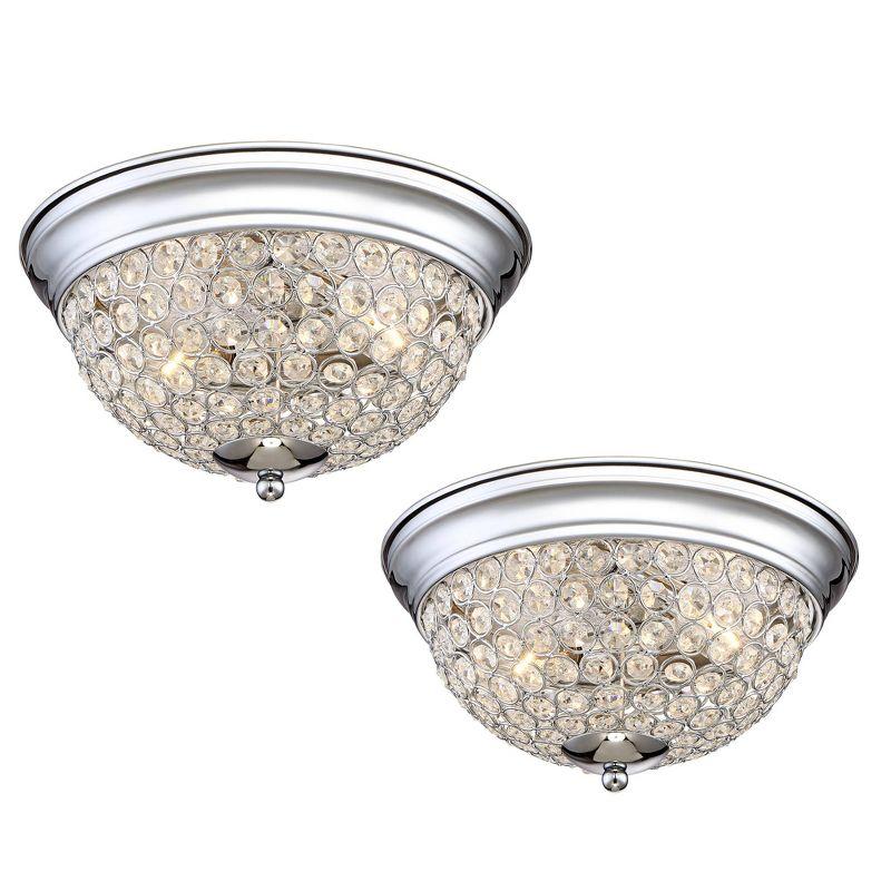 Gleaming Chrome 15" Crystal Bowl Flush Mount Ceiling Light Pair