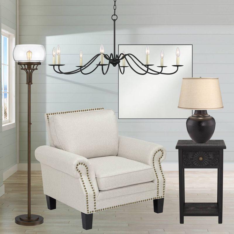 Franklin Iron Works Luz Industrial Torchiere Floor Lamp Standing 72 1/2" Tall Oil Rubbed Bronze Clear Glass for Living Room Bedroom Office House Home