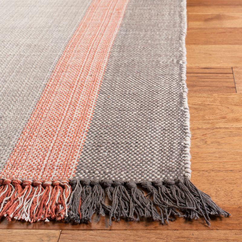 Terracotta & Grey Hand-Woven Cotton Boho Farmhouse Rug - 3' x 5'