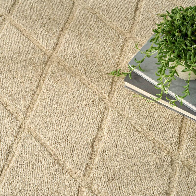 Nourison 5'3"x7'3" Wool Haven Modern Handwoven Area Rug Beige: Geometric Diamond Pattern, Medium Pile, Hand-Carved