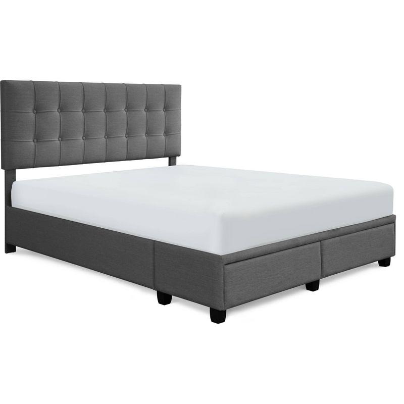 Plush Dark Gray Queen Upholstered Bed with Tufted Headboard and Storage Drawers