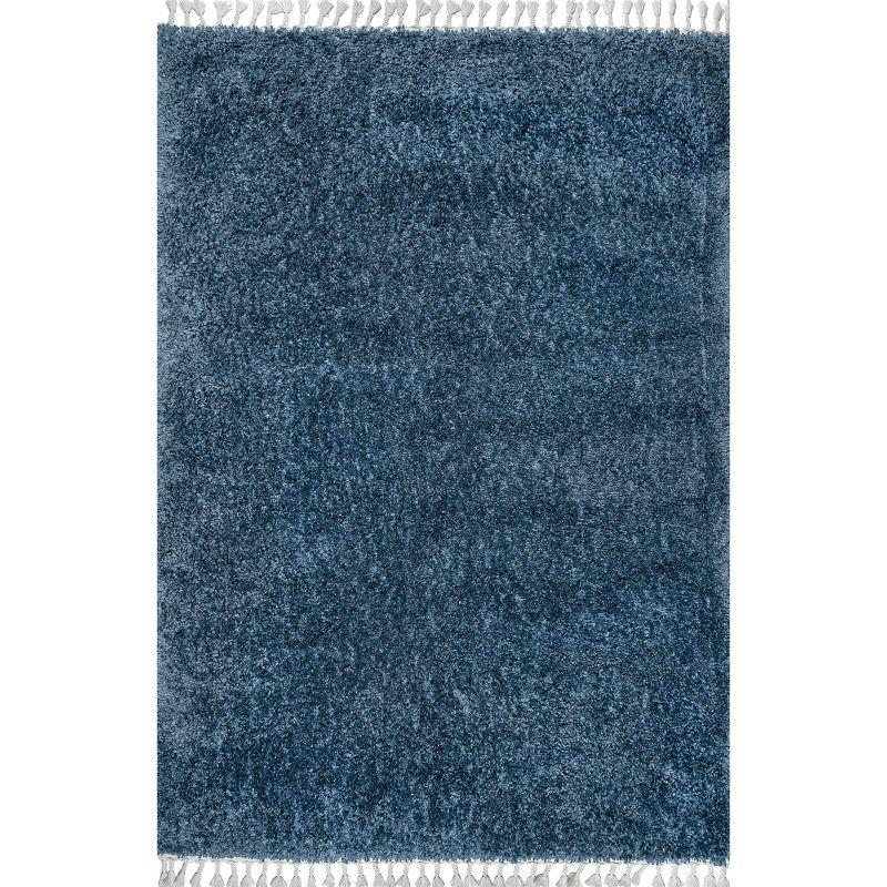 Nuloom Neva Solid 7x9 Shag Indoor Area Rug for Living Room Bedroom Dining Room Nursery, Navy/Ivory