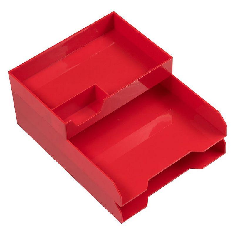 JAM PAPER Stackable Desktop Trays - Red - 1 Top Tray & 2 Letter Trays/Pack