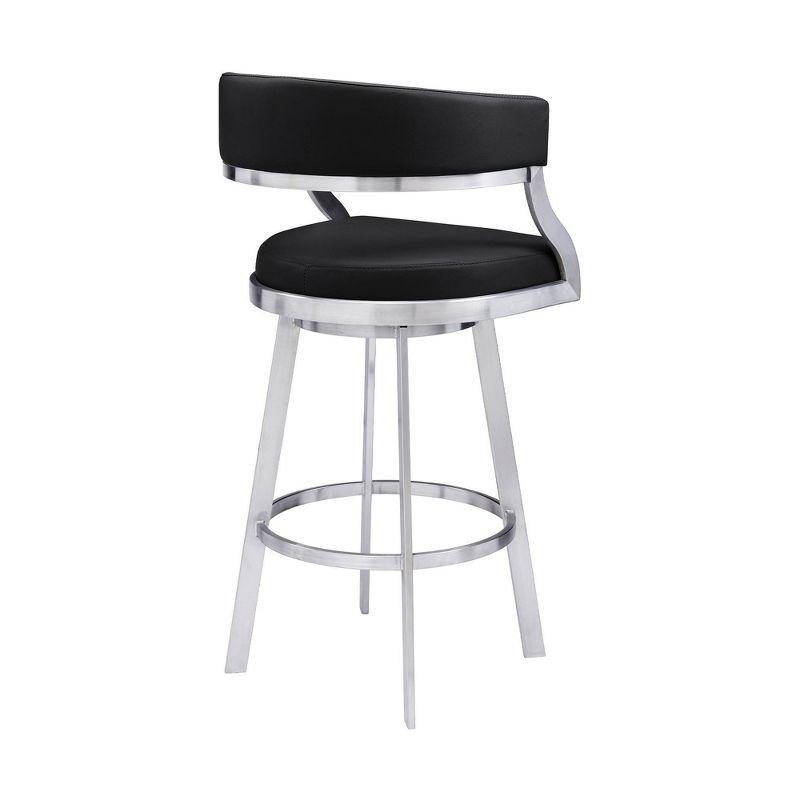 26&#34; Saturn Faux Leather Stainless Steel Counter Height Barstool Black - Armen Living