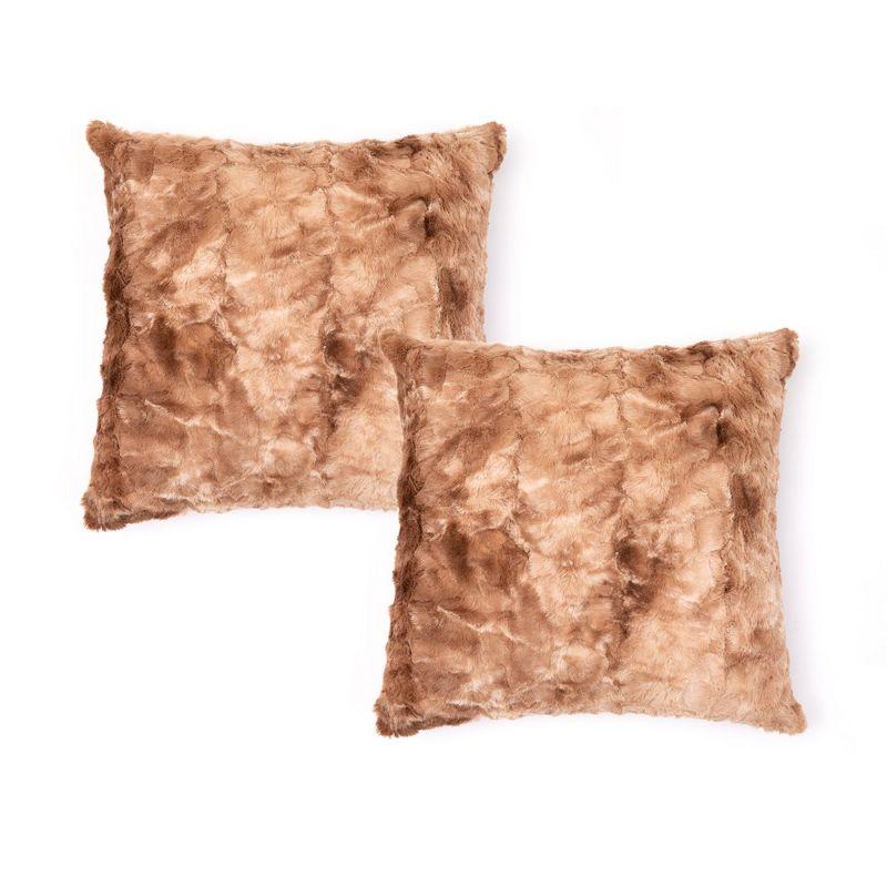 Cheer Collection Set of 2 Plush Faux Fur Throw Pillows - 18" x 18"