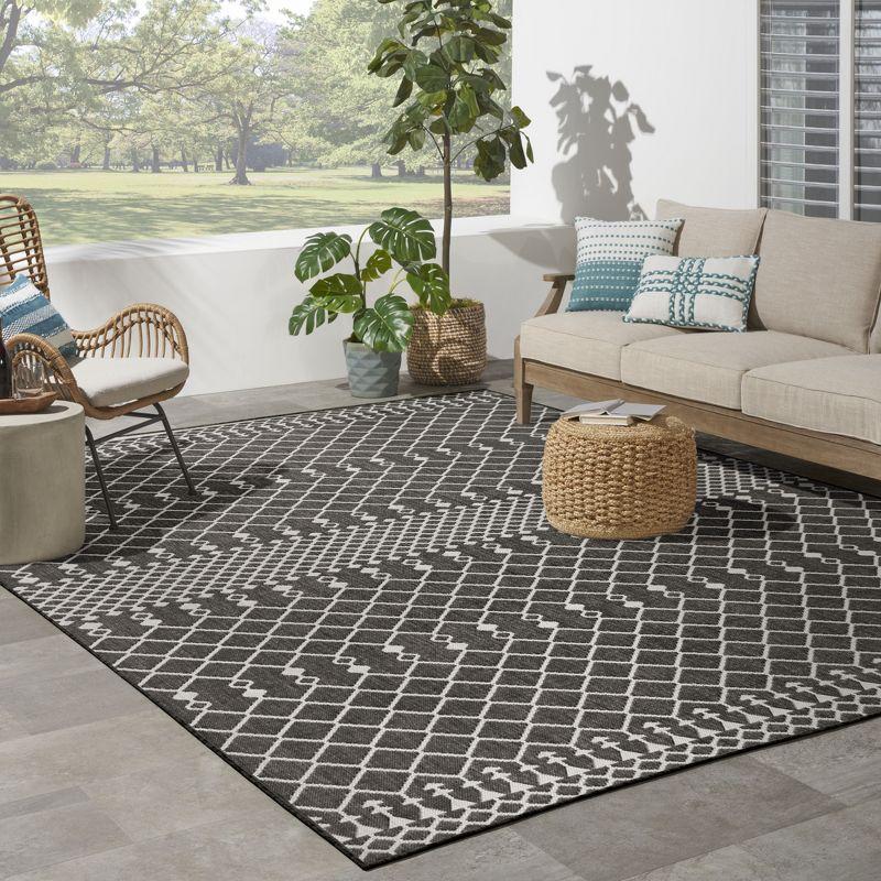 Nourison Positano Moroccan Trellis Flatweave Low Pile Indoor Outdoor Area Rug Black 8' x 10'