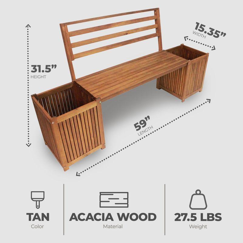 Leigh Country Multifunctional Durable Stained Finish Hardwood Bench with Planter Boxes, Hardware, and 350 Pound Weight Capacity, Tan