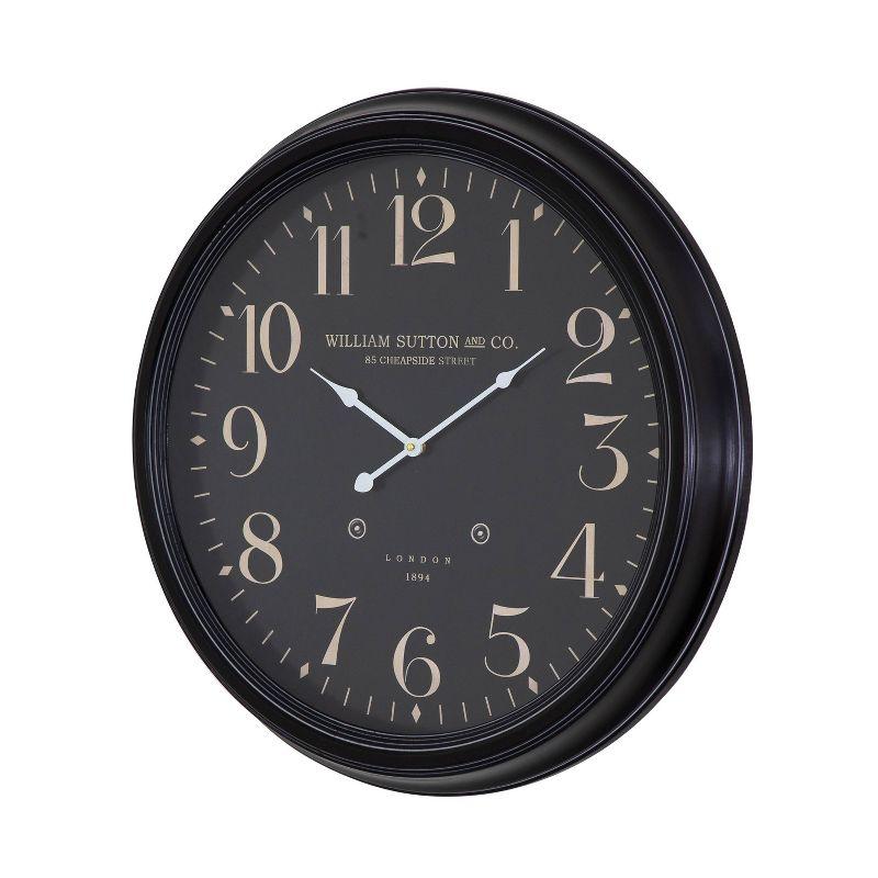 25" Round Iron Wall Clock Black - Yosemite Home Decor: Modern Analog Indoor Timepiece, 1 AA Battery Required