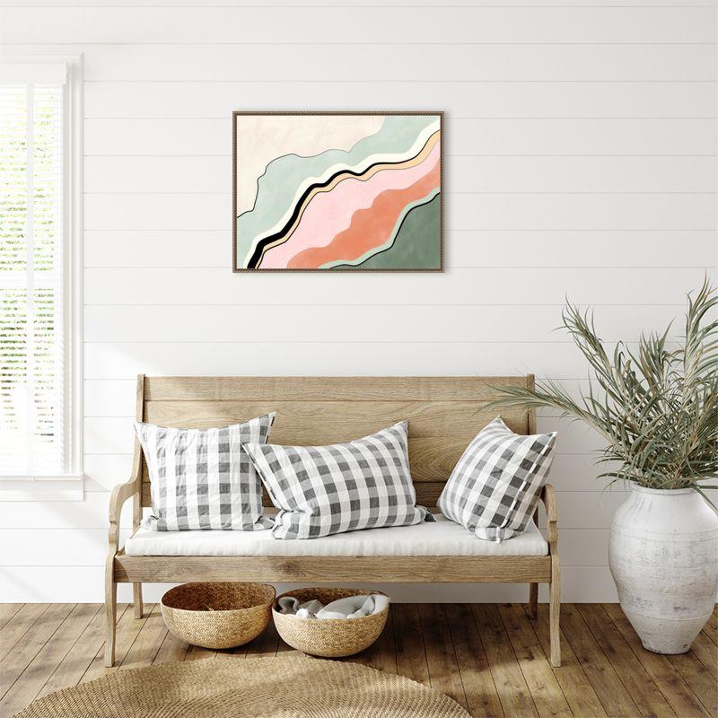 Amanti Art Pink and Green Abstract by Elena Ristova Canvas Wall Art Print Framed 30 x 23-in.