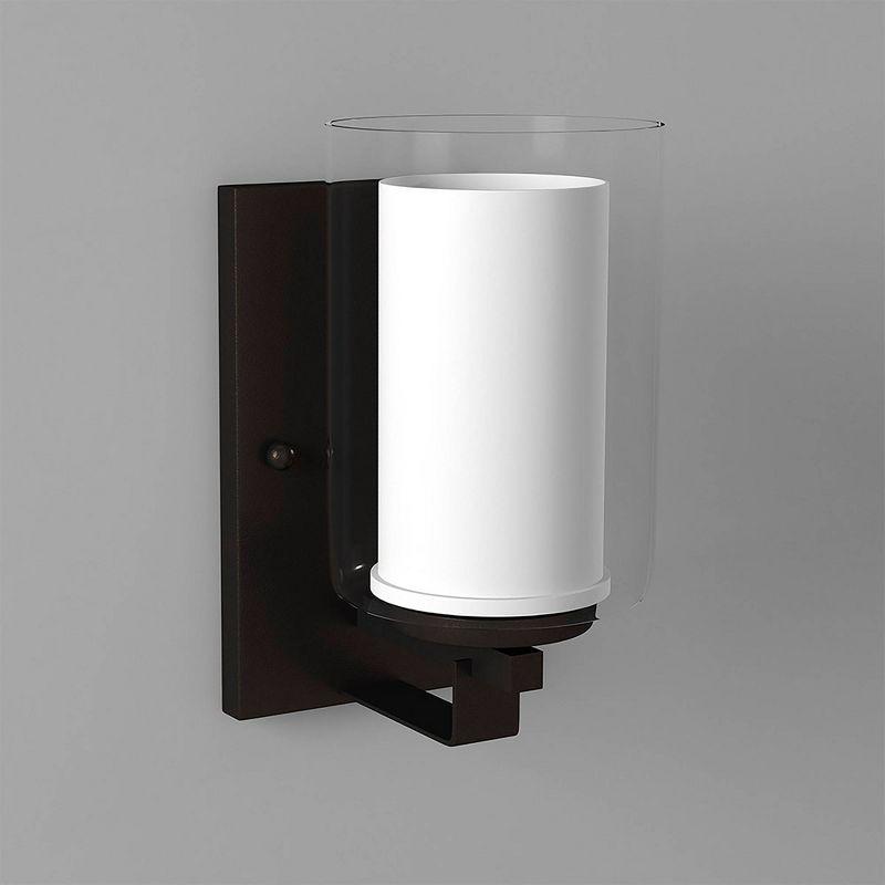 Minka Lavery Industrial Wall Light Sconce Smoked Iron Hardwired 4 1/2" Fixture Clear Outer Etched White Inner Shade for Bedroom