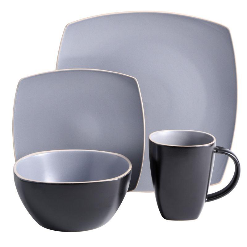Gibson Soho Lounge Square 16-Piece Matte Stoneware Dinnerware Set Matte Grey