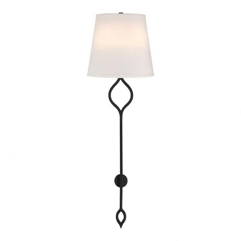 Matte Black 2-Light Wall Sconce with White Fabric Shade